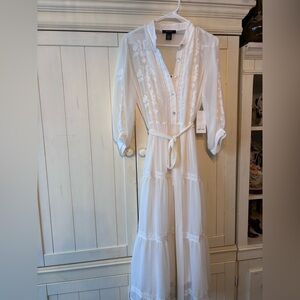 Karen Kane Ivory Long Sleeve Dress with Lace Accents